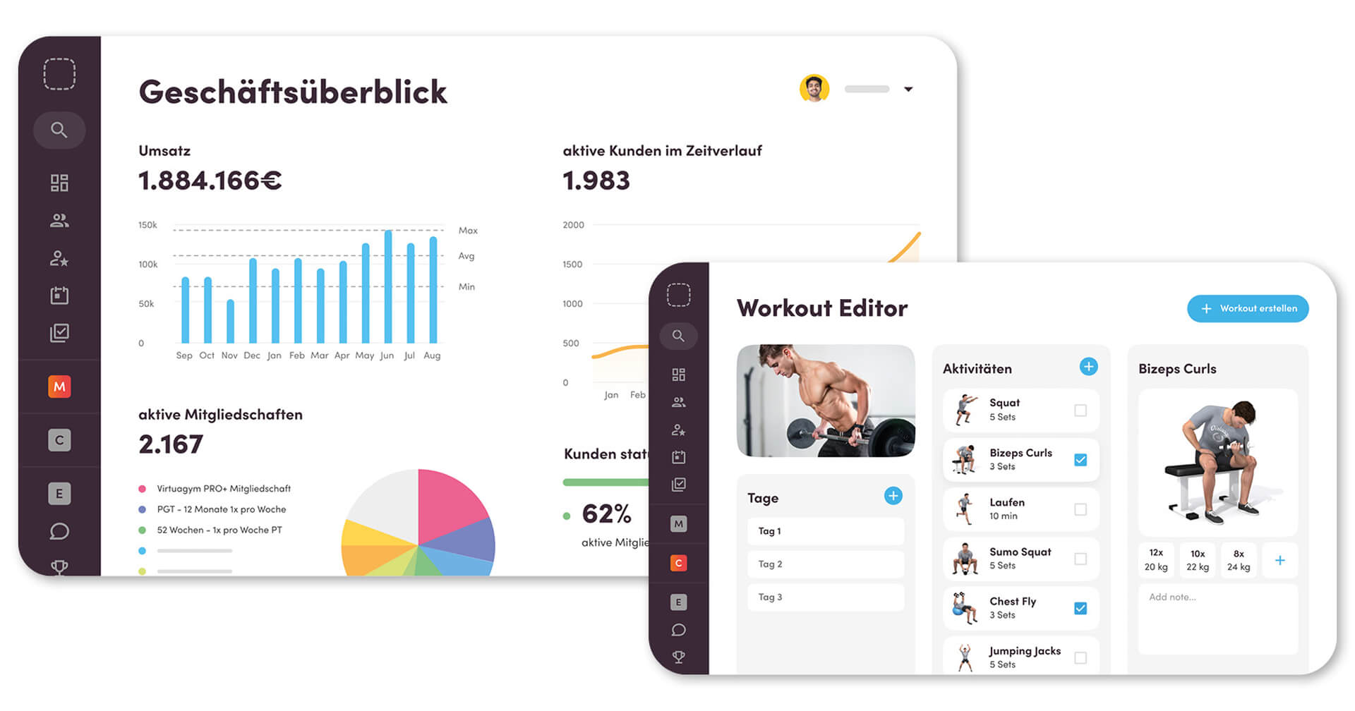 Mockup der Softwarelösung von Virtuagym