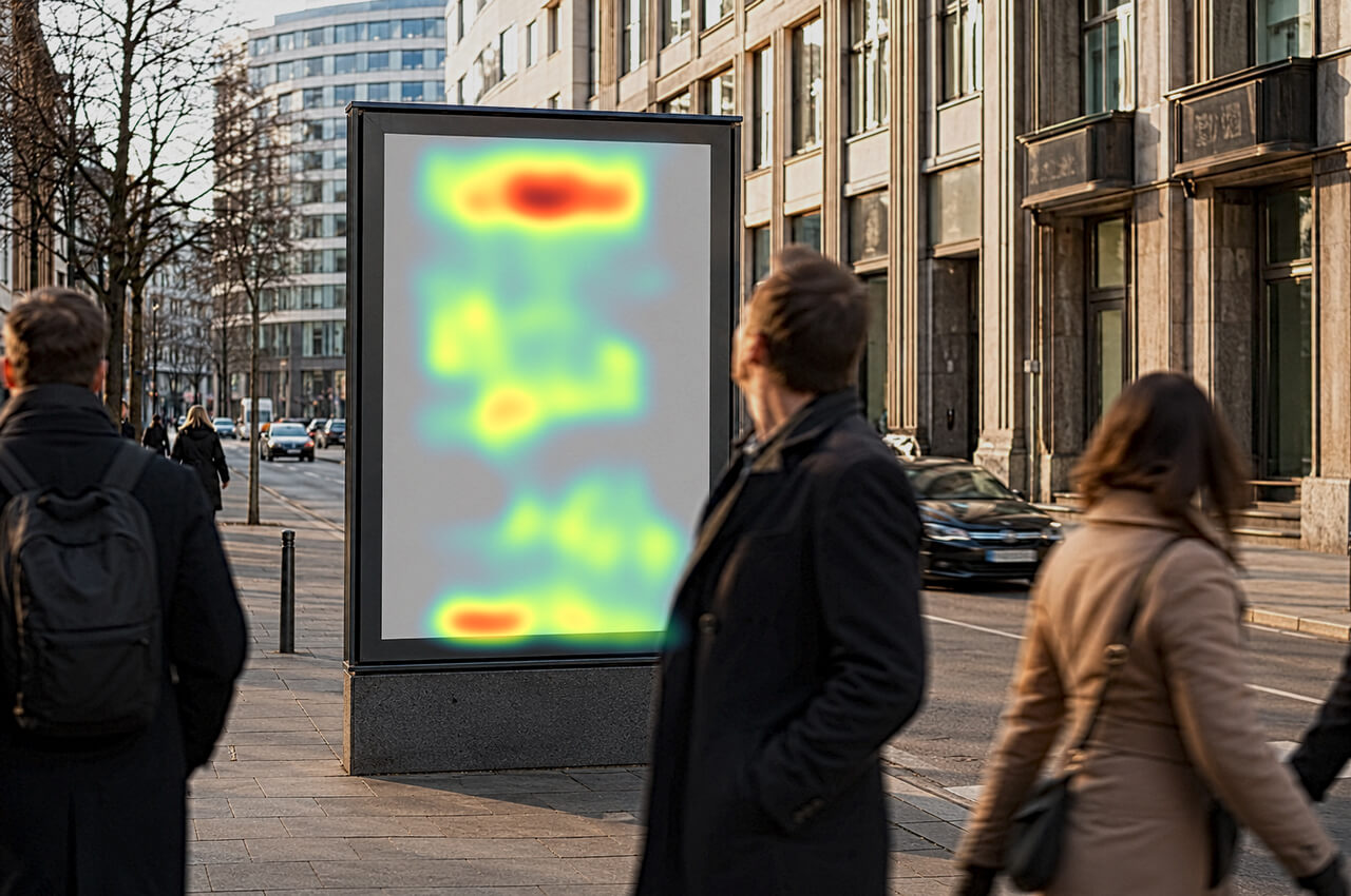 Aufmerksamkeits-Heatmaps zeigen, welche Fl&auml;chen im Stra&szlig;enraum Blicke anziehen &ndash; und welche unbeachtet bleiben.