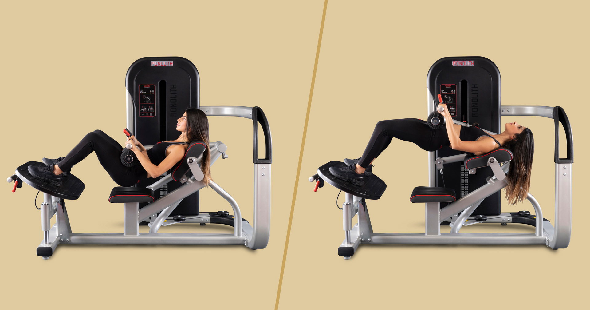 Frau macht Übung für den Gesäßmuskel auf dem Panatta Hip Thrust