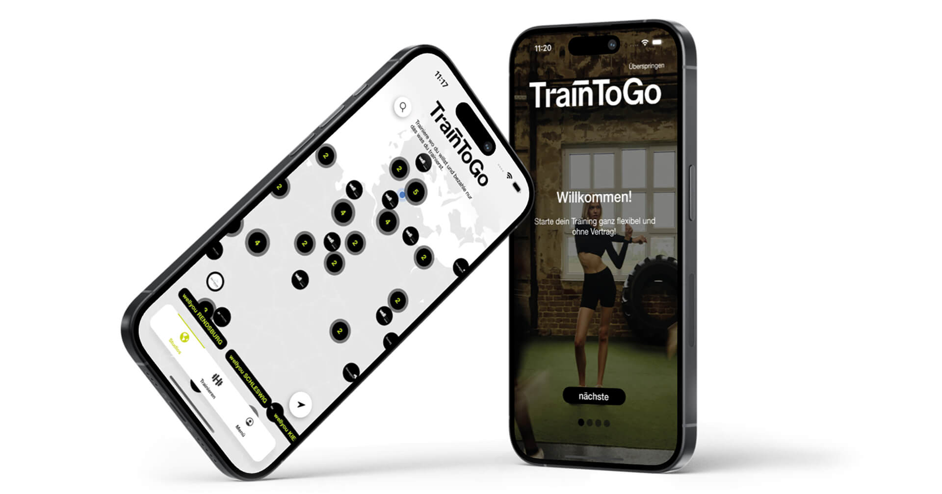 Zwei Smartphones mit der App von TrainToGo