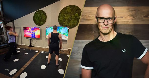 Fitnessstudiomitglieder beim Training mit AIRIS und Jan Rothe, Inhaber vom Sportpark Johannesplatz