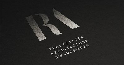 Schriftzug Real Estate & Architecture Awards 2024 auf schwarzem Hintergrund