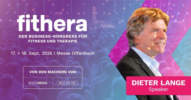 Kraftvolle Sprachbilder, starke Präsenz und philosophischer Tiefgang machen Dieter Lange zu einem der absoluten Top-Speaker im deutschsprachigen Raum. Seine tiefgründigen Keynotes zu Mindset, Leadership, Transformation und innerem Wachstum veränderten schon bei zahlreichen Unternehmen die Perspektive auf ihr eigenes Business. Am 17. + 18. September 2026 kommt er nach Offenbach auf die fithera, um sein Wissen mit Unternehmern aus der Fitness- und Physiotherapiebranche zu teilen.   