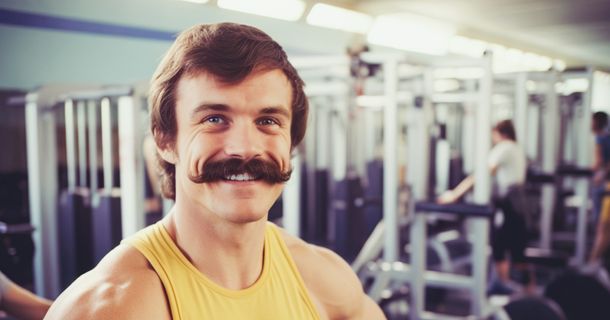 Retro-Bild von Mann im Fitnessstudio