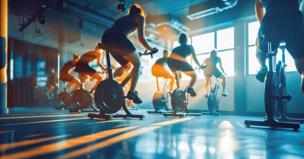 Fitnessstudiomitglieder beim Indoor Cycling