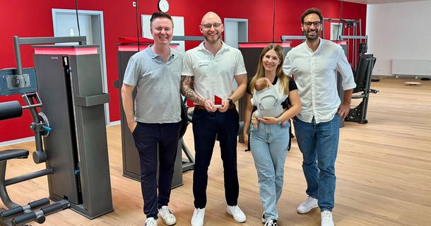 Christoph Sala (Franchisegeber, Exclusive – Medical Fitness GmbH), Felix Klimmt (Inhaber Lauterecken), Sandra Meßmer (Inhaberin), David Werth (Inhaber)