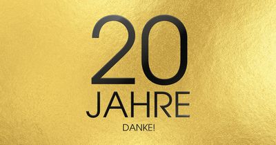 Goldener Hintergrund mit der Aufschrift 20 Jahre Danke!