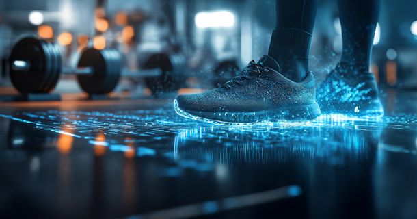 Schuhe auf Boden mit Lichteffekten