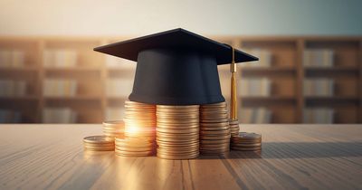 Hut vom Masterstudiengang, der Geld bedeckt