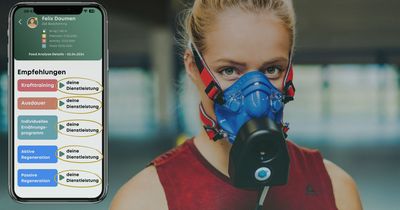Sportlerin mit Maske neben einem Handy mit neuer uVida App