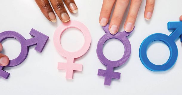Symbol weiblich und männlich sowie Hände