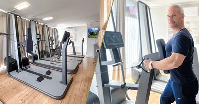 Collage aus milon x Trainingsstationen und einem Fitnessstudiomitglied das an einem Trainingsgerät trainiert