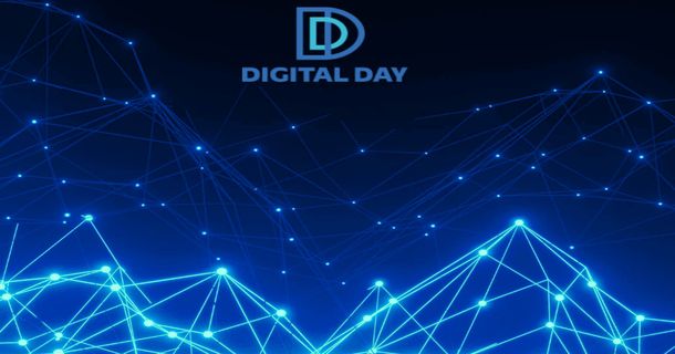 Blaue Netze vor dunklem Hintergrund mit Header Digital Day