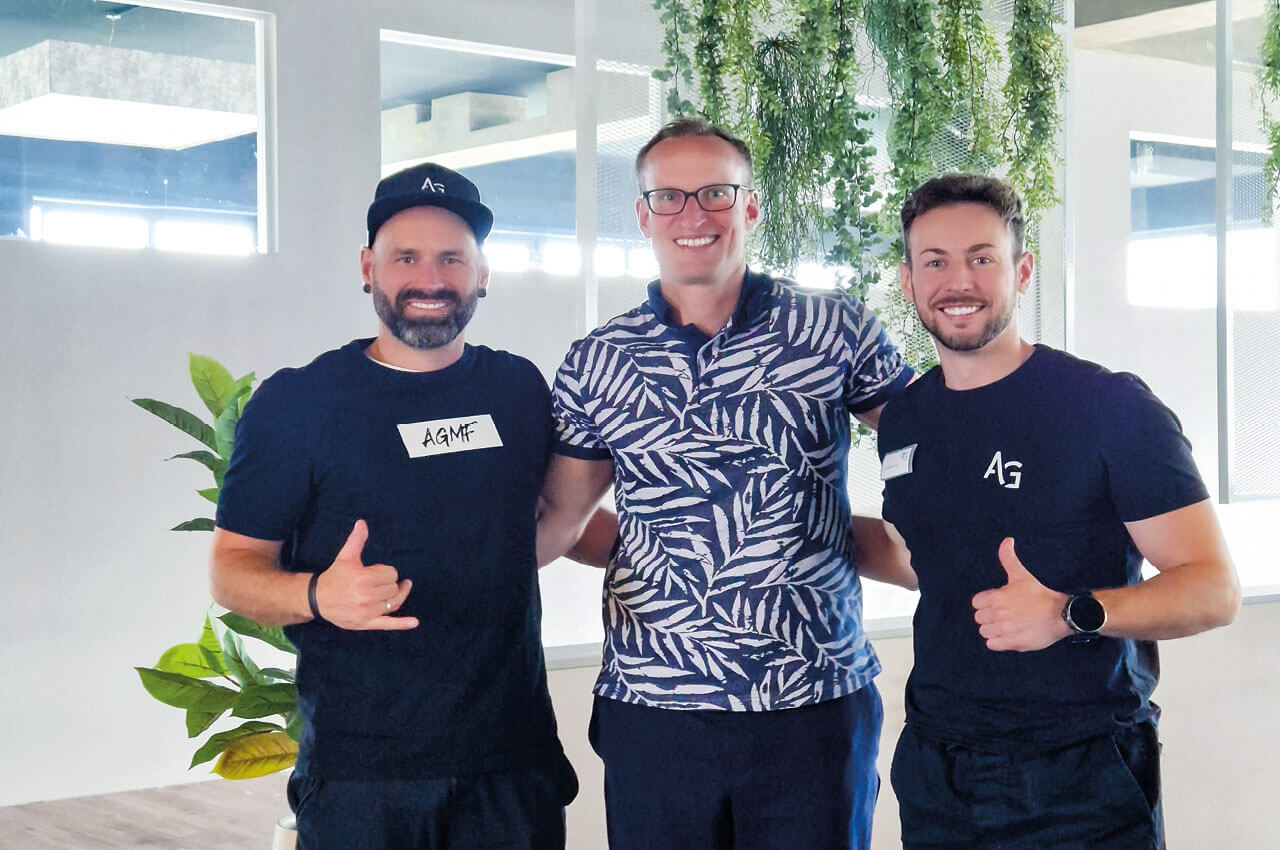 Christian Schwarz, Conny Wilser von der BODYMEDIA und Studioleiter Christoph Wagner (v. l.)