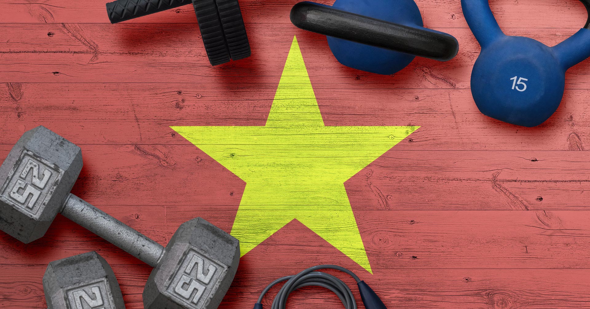 Die Flagge von Vietnam mit ein paar Gewichten
