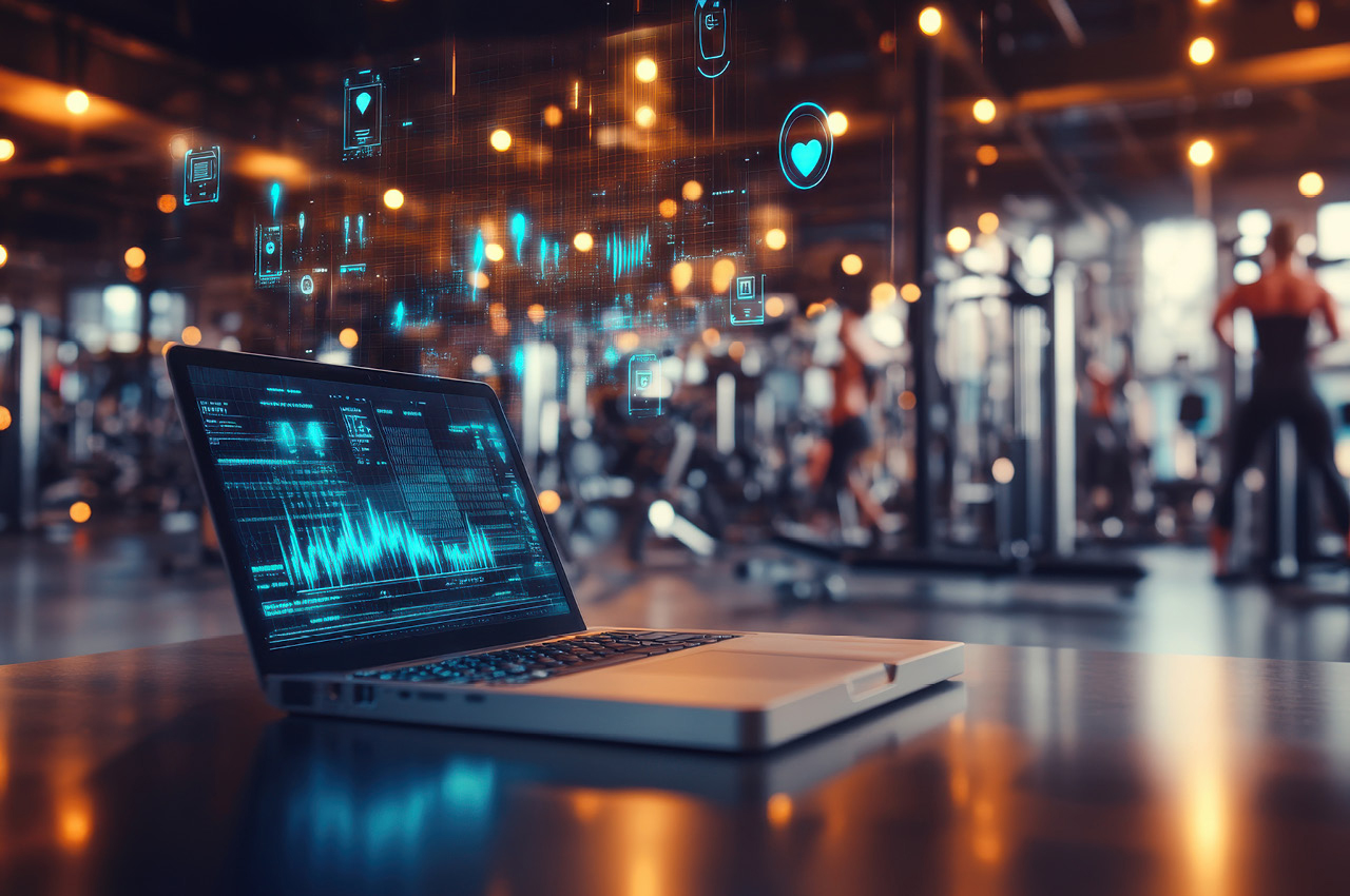 Futuristischer Laptop im Fitnesscenter