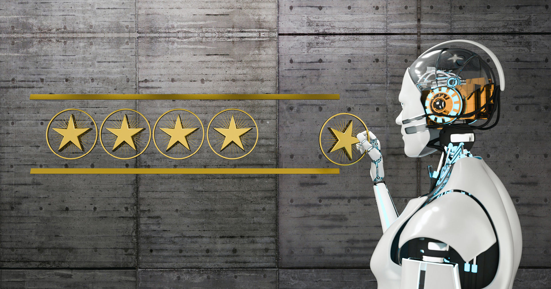 Roboter fügt Sterne einer Wand hinzu