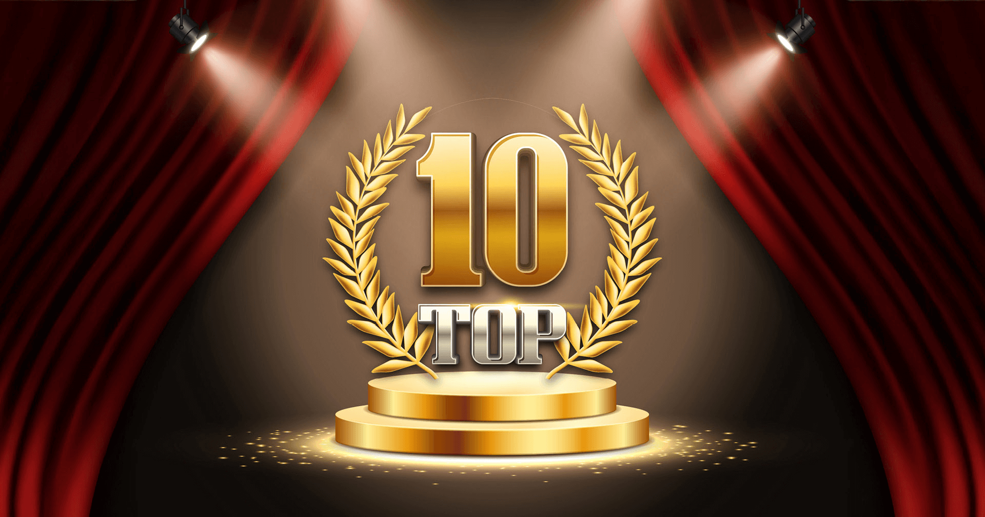 Die Zahl 10 in Gold steht auf einem Podest.