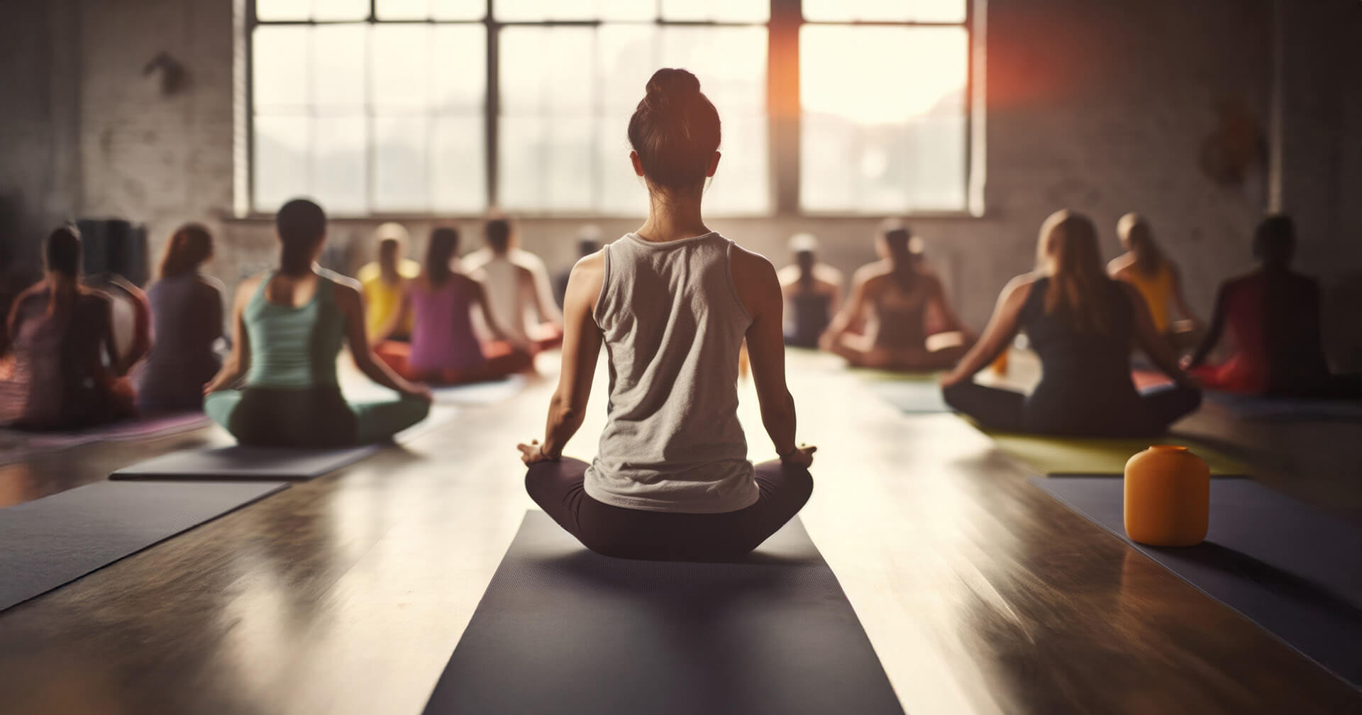 Frauen im Lotussitz bei Yoga-Class