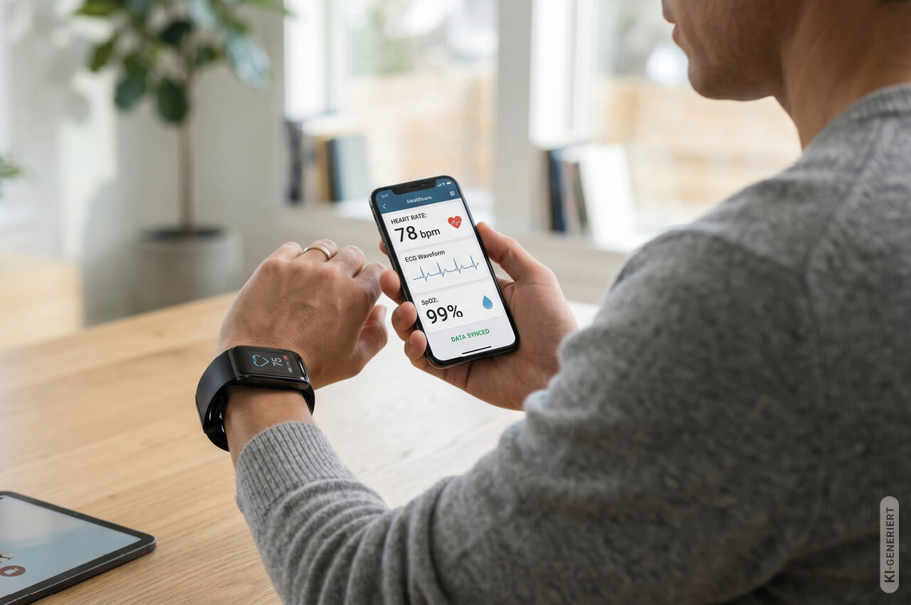 Mann mit Smartwatch und Handy
