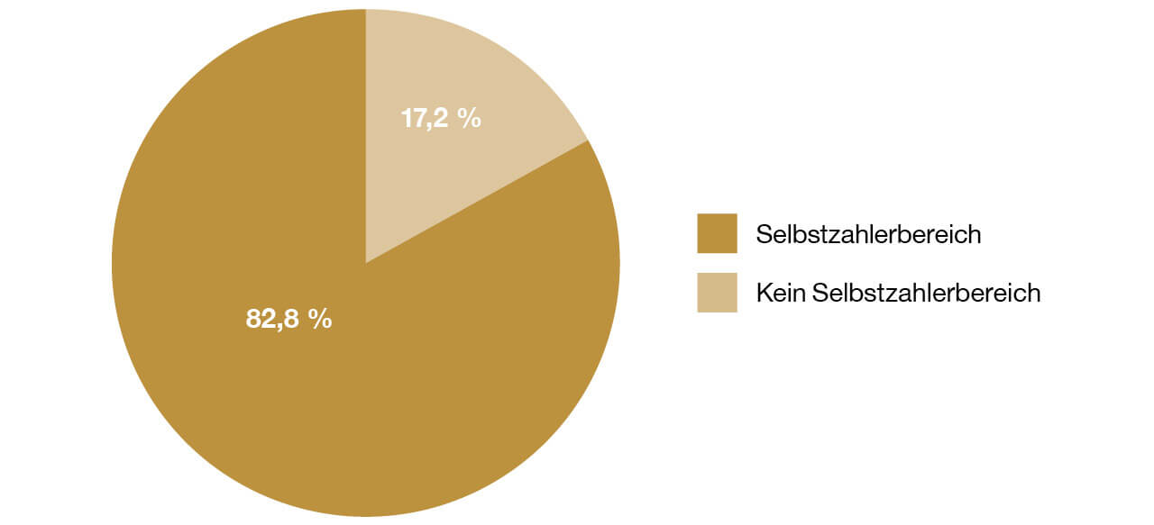 Kreisdiagramm der Physiotherapiepraxen mit Selbstzahlerbereich vs. ohne Selbstzahlerbereich